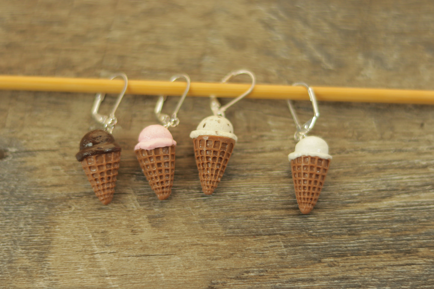 Ice Cream Cone Stitch Markers, 4 pcs