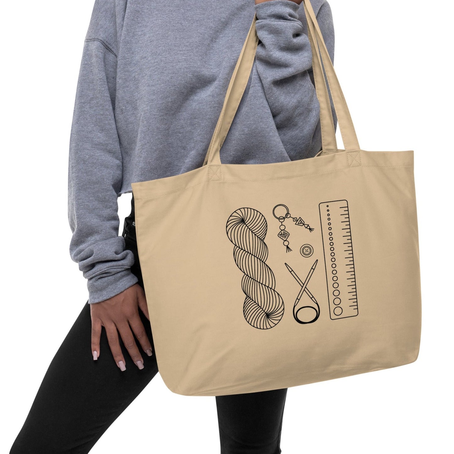 Large Organic Cotton Knitting Project Tote Bag